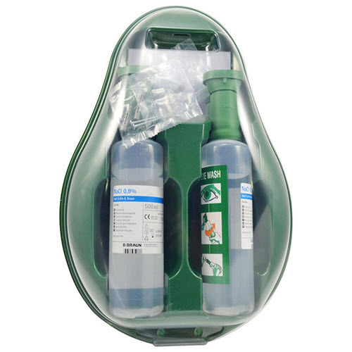 Braun Eye Wash Station Wall Plate & 2 x 500ml Bottles with Eye Bath